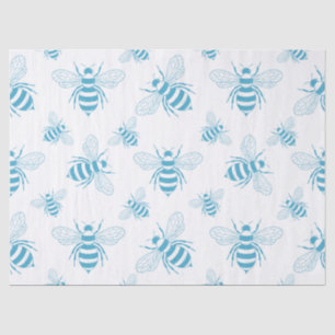 Papel De Seda Botánico de abeja vintage azul (1)