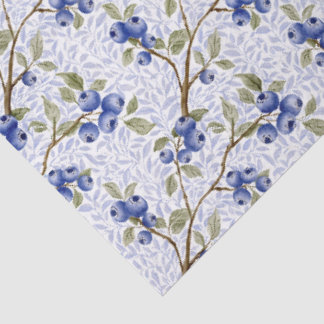 Papel De Seda Botánico de Arándano Acolorado al Agua en Azul Ver