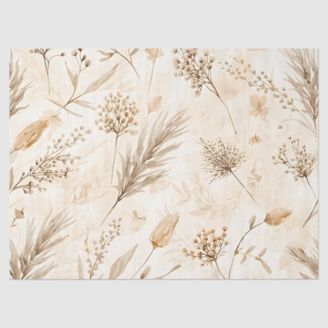 Papel De Seda Botánico de Flor Seca Beige (Anverso)