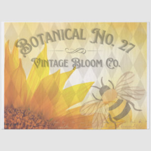 Papel de seda botánico de girasol y abeja vintage