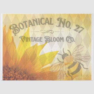 Papel de seda botánico de girasol y abeja vintage