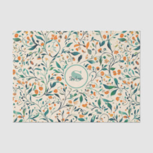 Papel De Seda Botánico de primavera de vid verde naranja apagado