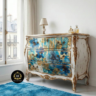 Papel De Seda Botánico floral moderno azul dorado para muebles