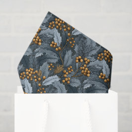 Papel De Seda Botánico Oscuro | Piña Acebo Bayas Doradas