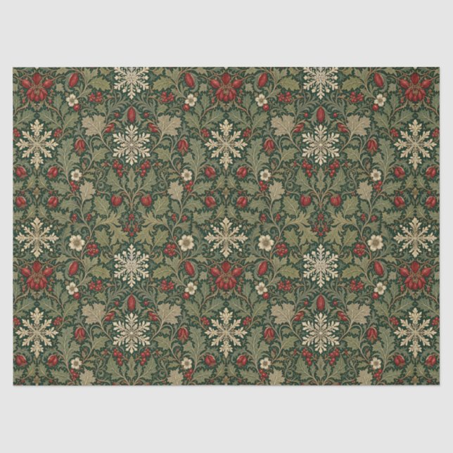 Papel De Seda Botánico oscuro victoriano rojo William Morris (Anverso)