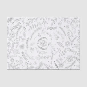 Papel De Seda Botánico Plata y Blanco Glam Floral Elegante