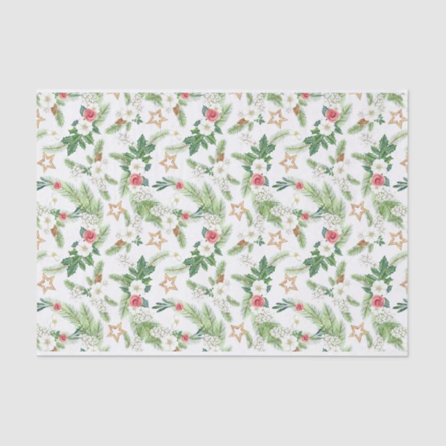 Papel De Seda Botánicos feriales de invierno festivos (Anverso)