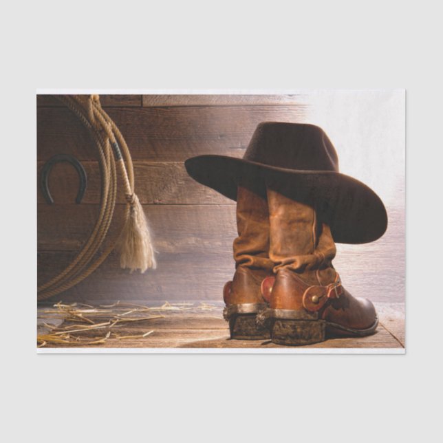 Papel De Seda botas de vaquero de madera del granero del marrón (Anverso)
