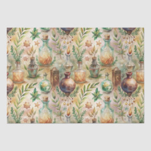 Papel De Seda Botellas de Alquimia Vintage Verde Botánico