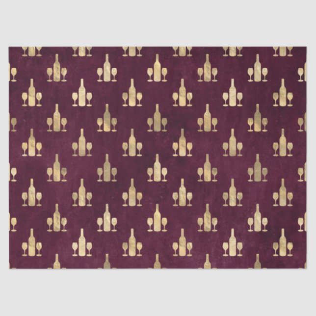 Papel De Seda Botellas y gafas metálicas de vino de oro en cimar (Anverso)