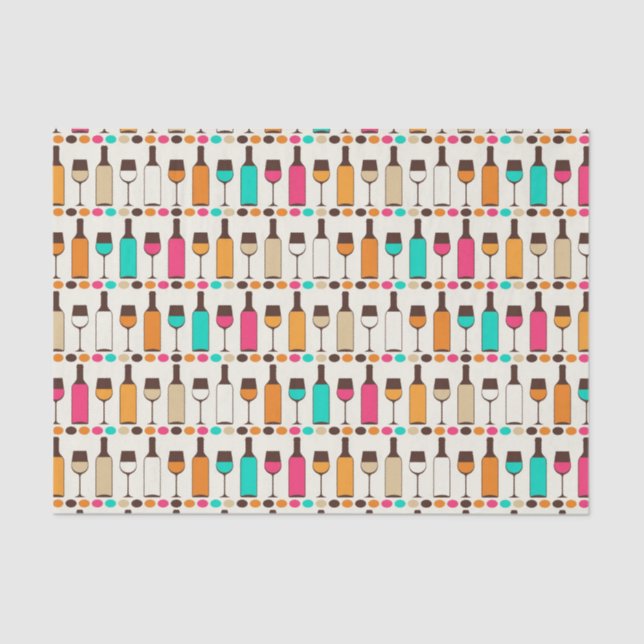 Papel De Seda Botellas y vidrios retros de vino (Anverso)