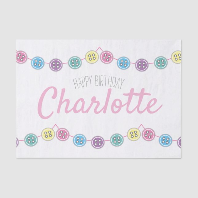 Papel De Seda botón de costura del cumpleaños blanco (Anverso)