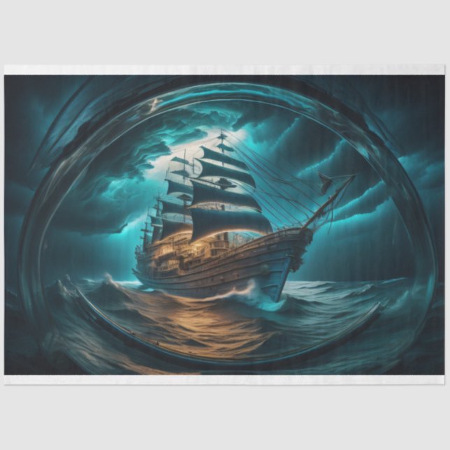 Papel De Seda Bottle to sea ocean ship capsize v5 Tissue paper (Anverso)