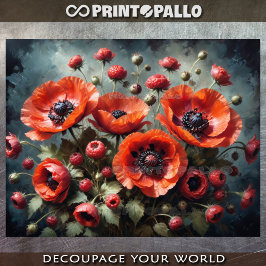 Papel De Seda Bouquet de amapolas floridas sobre fondo oscuro