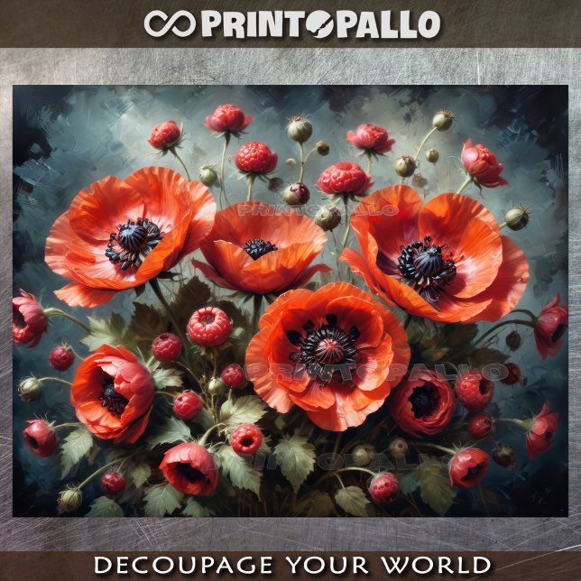 Papel De Seda Bouquet de amapolas floridas sobre fondo oscuro (Subido por el creador)