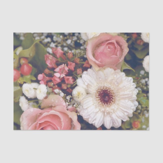 Papel De Seda Bouquet de flores rosadas románticas (Anverso)