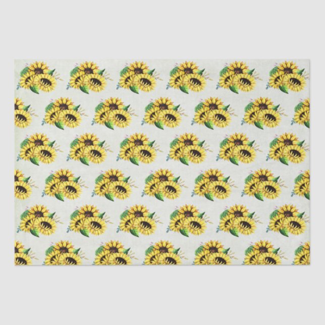 Papel De Seda Bouquet de girasol amarillo en acuarela (Anverso)