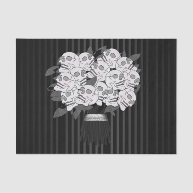 Papel De Seda Bouquet de Rosas del cráneo Fiesta blanco y negro (Anverso)
