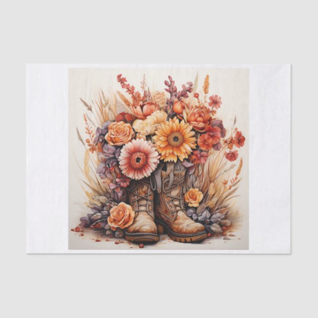 Papel De Seda Bouquet floral de Boho Western Boots para la desco (Anverso)