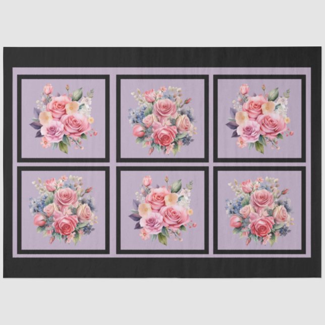 Papel De Seda Bouquets rosados con cubierta de azulejos (Anverso)