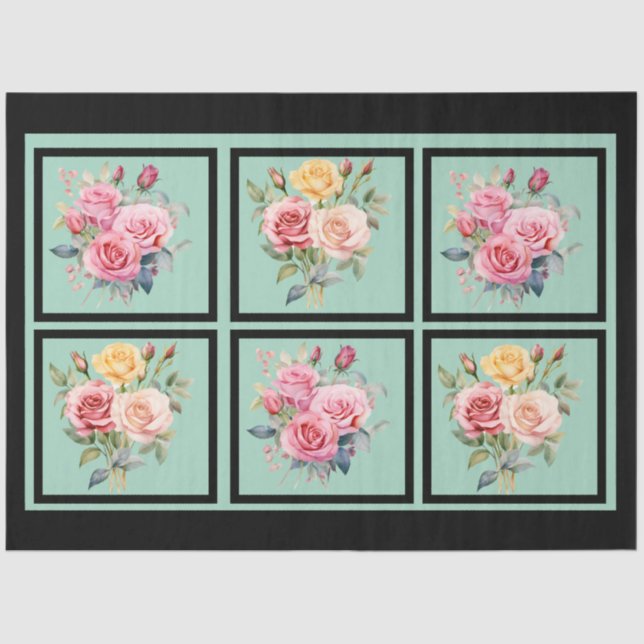Papel De Seda Bouquets rosados con cubierta de azulejos (Anverso)