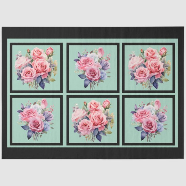 Papel De Seda Bouquets rosados con cubierta de azulejos (Anverso)