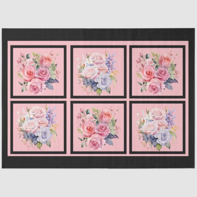 Papel De Seda Bouquets rosas y azules con mosaico (Anverso)