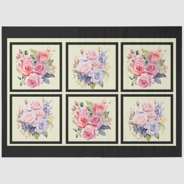 Papel De Seda Bouquets rosas y azules con mosaico (Anverso)