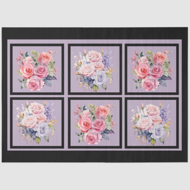 Papel De Seda Bouquets rosas y azules con mosaico (Anverso)