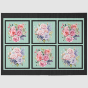 Papel De Seda Bouquets rosas y azules con mosaico