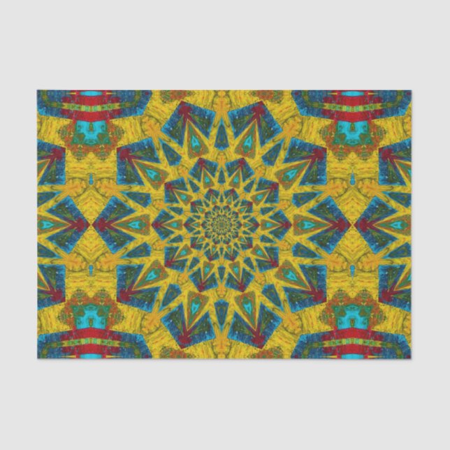 Papel De Seda Bóveda hippie azul amarillo amarillo floral (Anverso)
