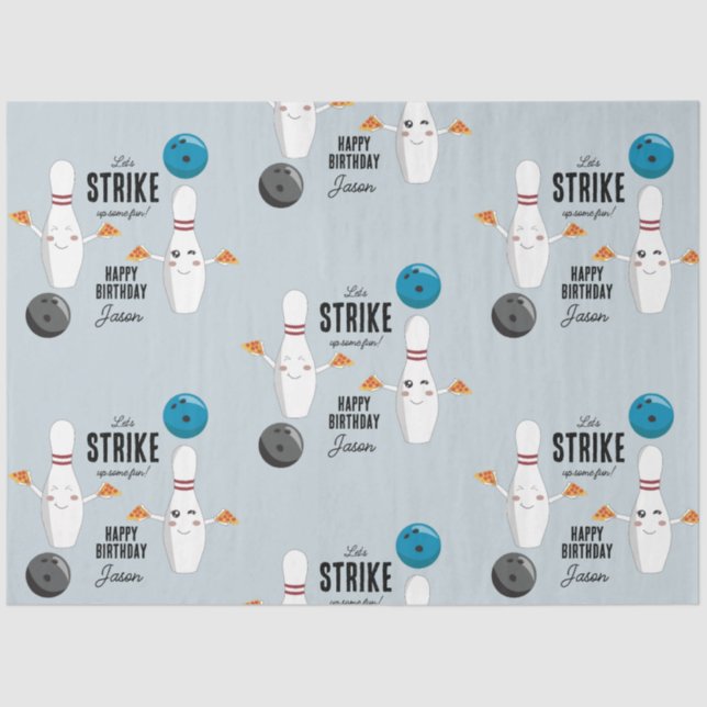 Papel De Seda Bowling Pizza Strike Algunos Divertidos Niños Cump (Anverso)