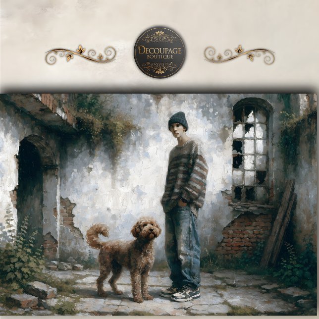 Papel De Seda Boy and Dog Soft Urban Calm Neutral decoupage (Boy and Dog Soft Urban Calm Neutral Decoupage Tissue Paper)