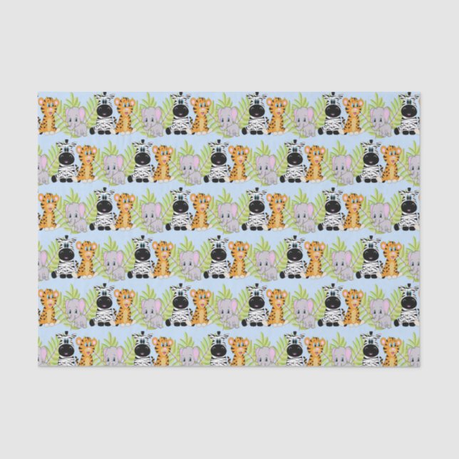 Papel De Seda Boy Blue Baby Shower Cute Safari Jungle Animales (Anverso)