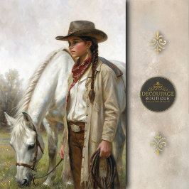Papel De Seda Braided Cowgirl With White Horse Decoupage