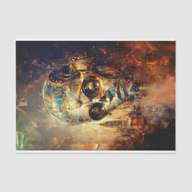 Papel De Seda Brass Steampunk Robot Head, Gold DG3G Decoupage (Anverso)