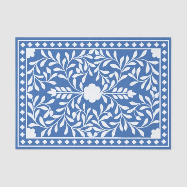 Papel De Seda Bright Blue Traditional Bone Inlay Decoupage Paper (Anverso)