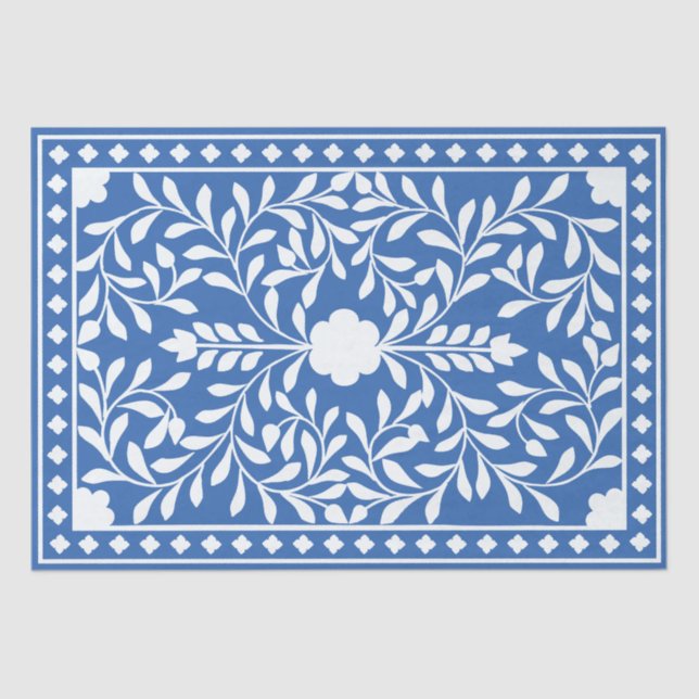 Papel De Seda Bright Blue Traditional Bone Inlay Decoupage Paper (Anverso)