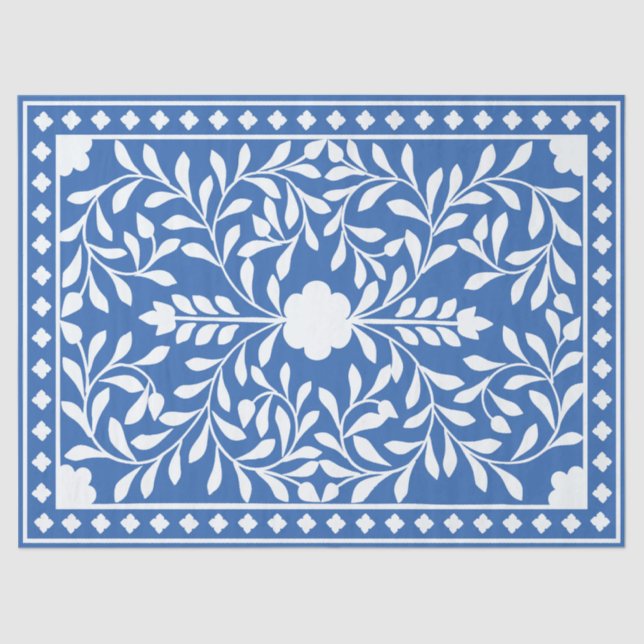 Papel De Seda Bright Blue Traditional Bone Inlay Decoupage Paper (Anverso)