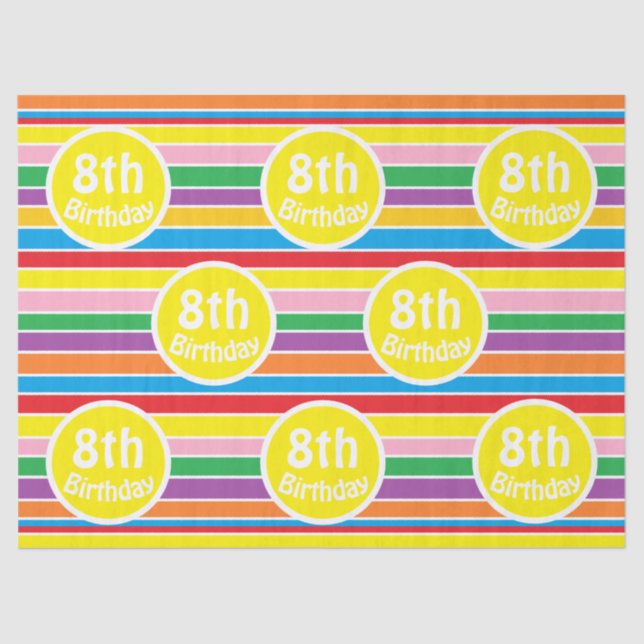 Papel De Seda Bright Colorful Rainbow Striped Birthday Age (Anverso)