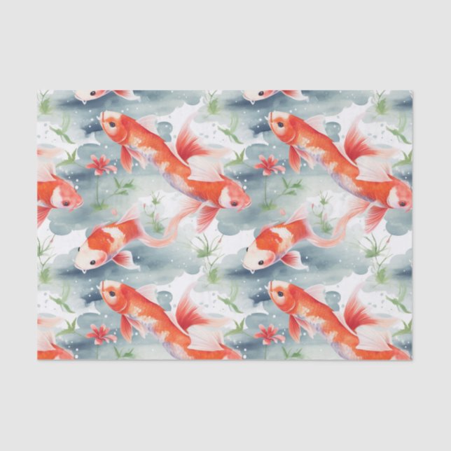 Papel De Seda Bright Koi Fish Garden Bathroom Decoupage (Anverso)