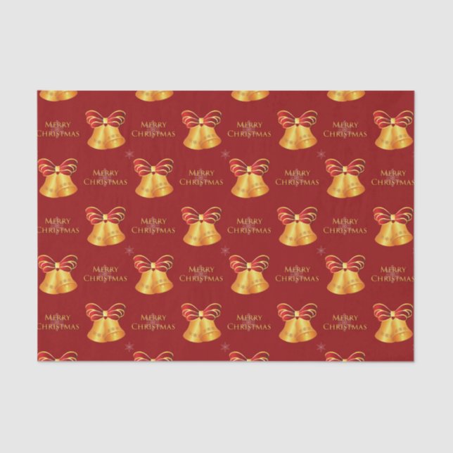 Papel De Seda Bright Metallic Gold Bells Feliz Navidad (Anverso)