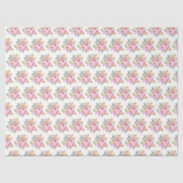 Papel De Seda Bright Pink and Gold Elegant Flowers 