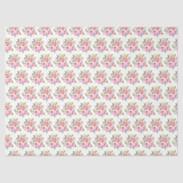 Papel De Seda Bright Pink and Gold Elegant Flowers  (Anverso)