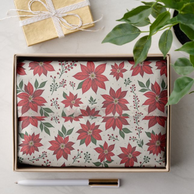 Papel De Seda Bright Red Poinsettias (Regalo )