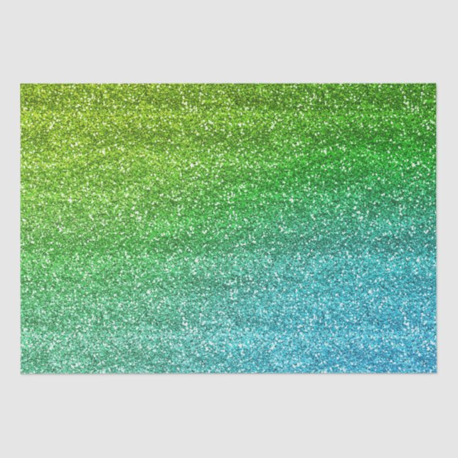 Papel De Seda Brillante gradiente verde y azul con purpurina (Anverso)