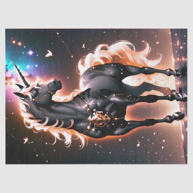 Papel De Seda Brillante regalo de cumpleaños de Unicornio negro (Anverso)