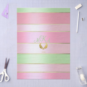 Papel De Seda Brillante Rosa Pastel y Verde Rayado