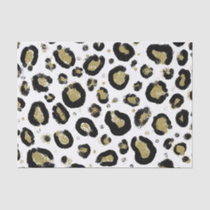 Papel De Seda Brillo de Oro Blanco e Impresión de Leopardo y Gue