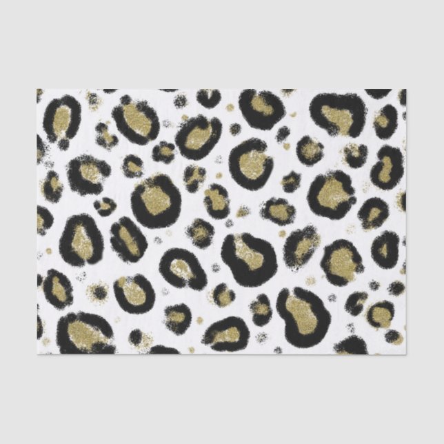 Papel De Seda Brillo de Oro Blanco e Impresión de Leopardo y Gue (Anverso)